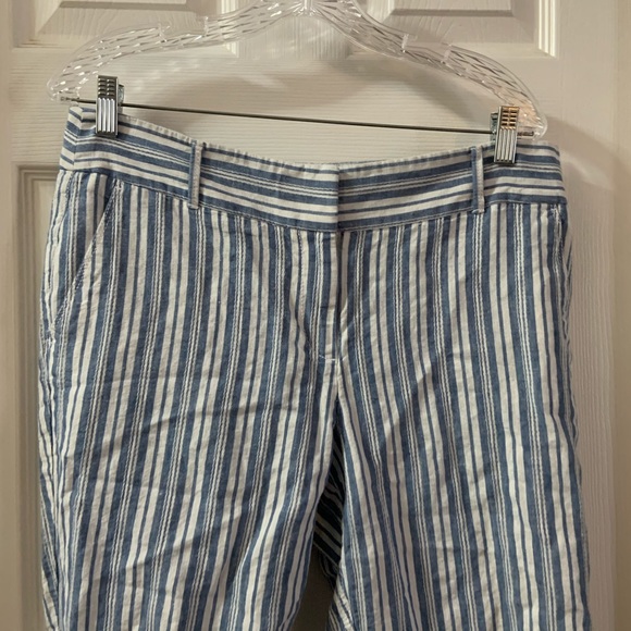 Loft Blue/White Striped Cropped Linen Blend Pants - Picture 4 of 8